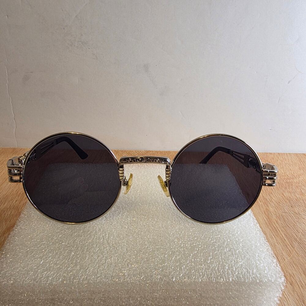Vintage Round Silver Sunglasses Black Lens Celtic Gothic unisex